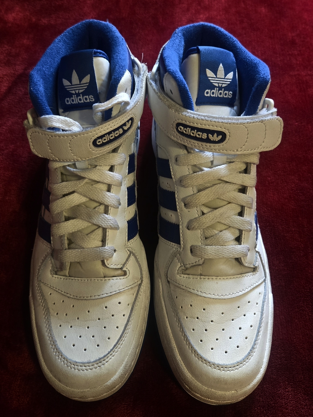 adidas White and Blue High-Top Athletic Sneakers with Strap